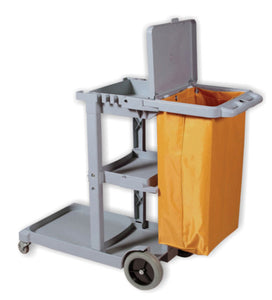 Grey janitors cart with lid and vinyle bag 47.24"x18.11"x39.1"