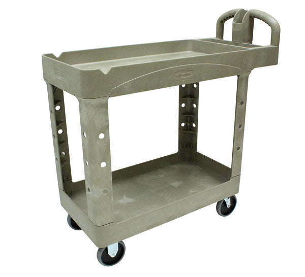 HD 2 shelf utility cart with lipped shelf cap. 500lbs beige