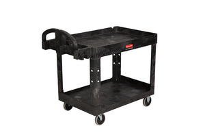 HD 2 shelf utility cart with lipped shelf cap. 500 lbs black