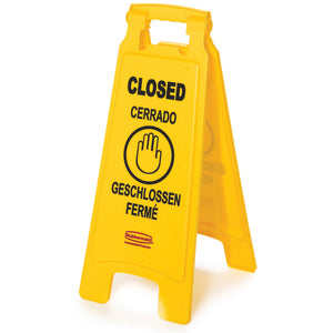 (Spec.ord*6*) Double sided multi-lingual "Closed" sign yellow 11" x 25