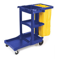 (spec.ord)Blue janitor cart with yellow vinyl bag 46