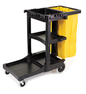 Black janitor cart with yellow vinyl bag 46