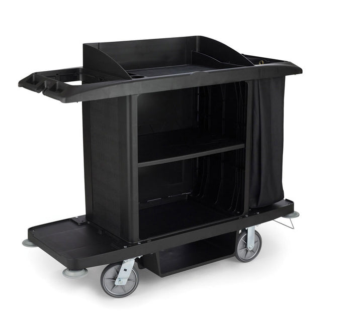 Black housekeeping cart with black bag 60