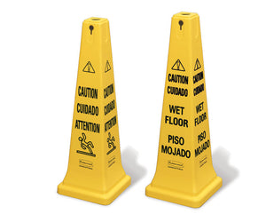 (spec.ord*5*)Safety cone multi-lingual "Caution" yellow 12.25"x12.25"x